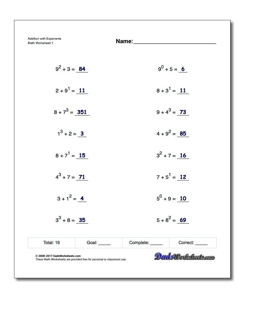 Exponents Worksheets For Computing Powers Of Ten And Scientific - Free Printable Exponent Worksheets