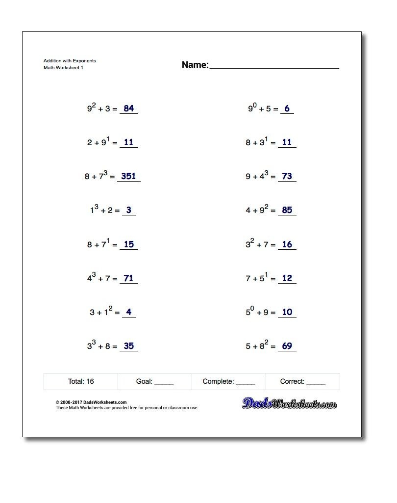 exponents powers of ten worksheets