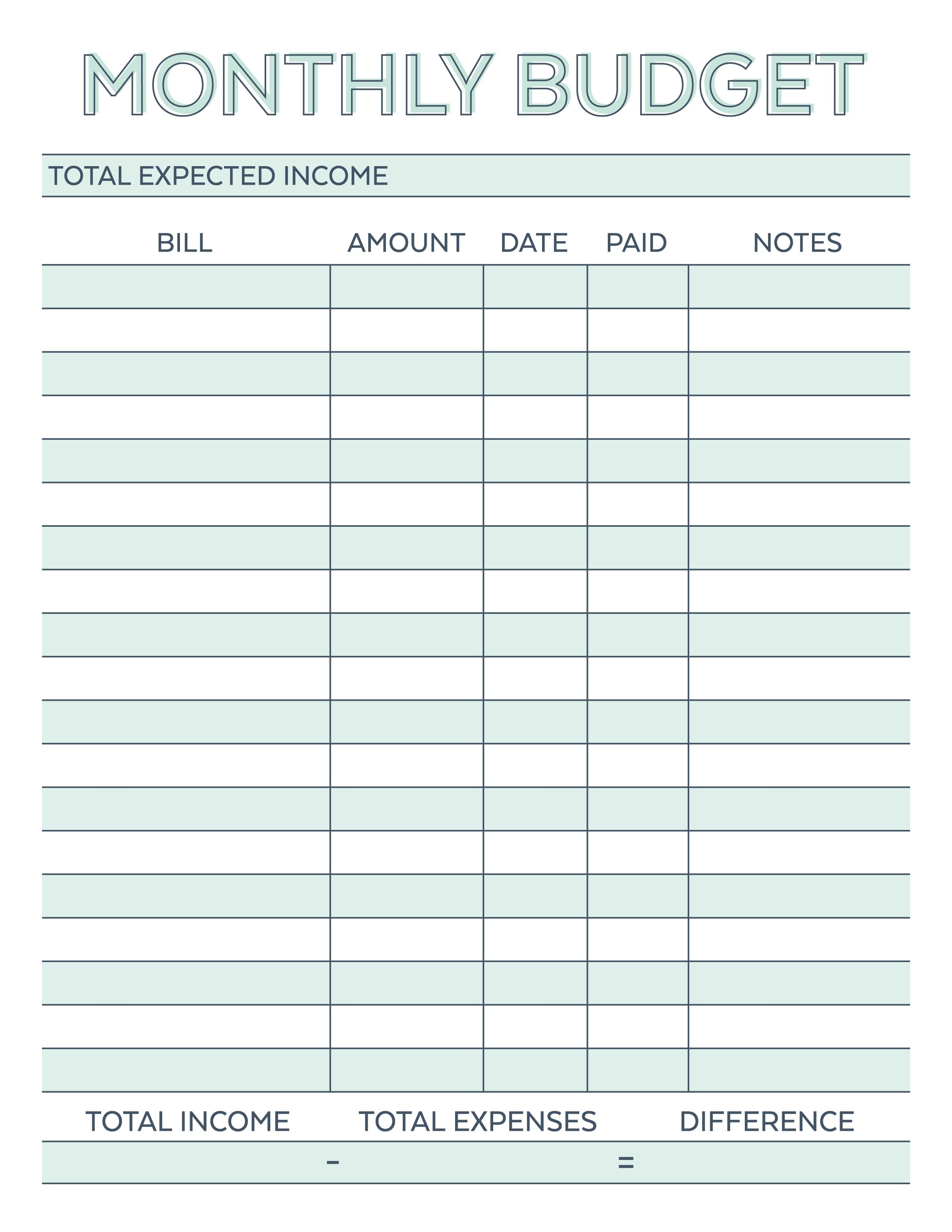 Budgeting Charts Free Printable | Free Printable