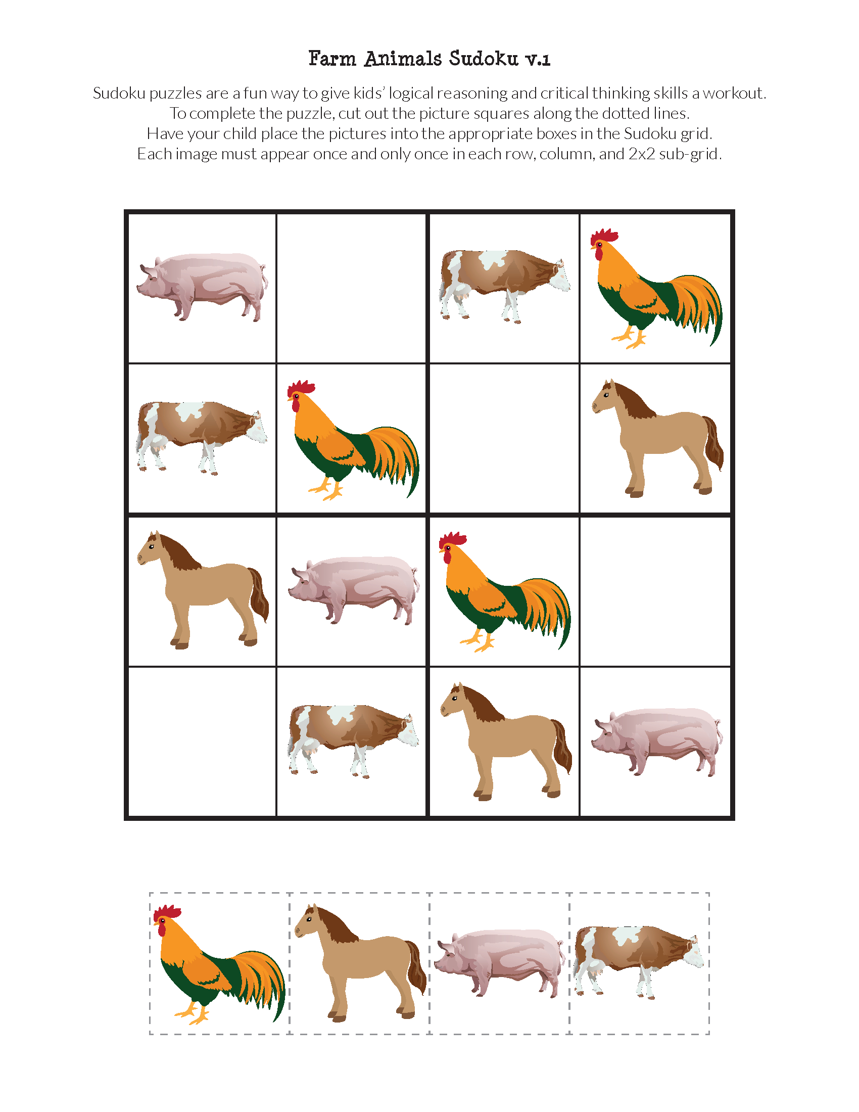 Farm Animals Sudoku Puzzles {Free Printables} - Gift Of Curiosity - Free Printable Animal Puzzles