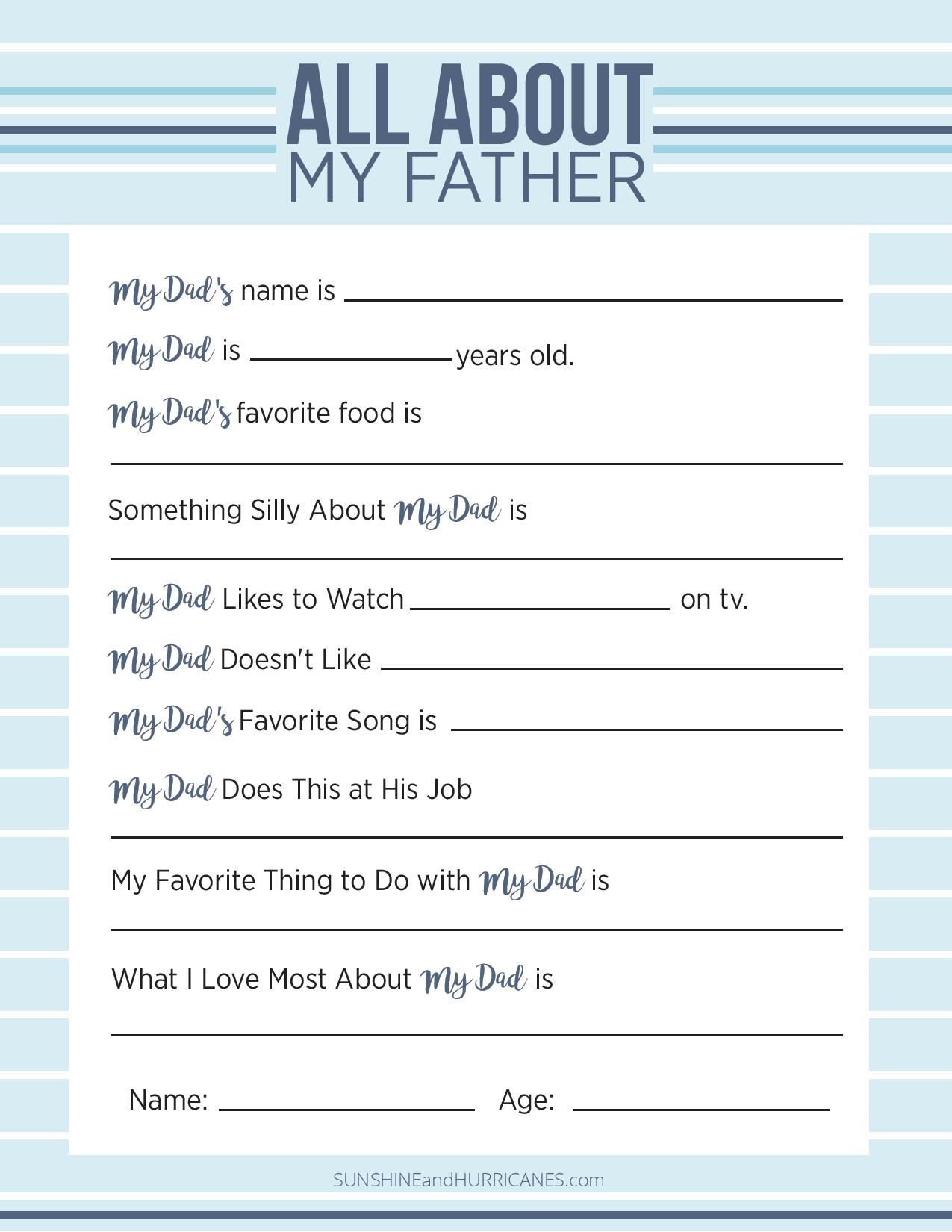 Father&amp;#039;s Day Printable Round Up - Free Printable Dad Questionnaire