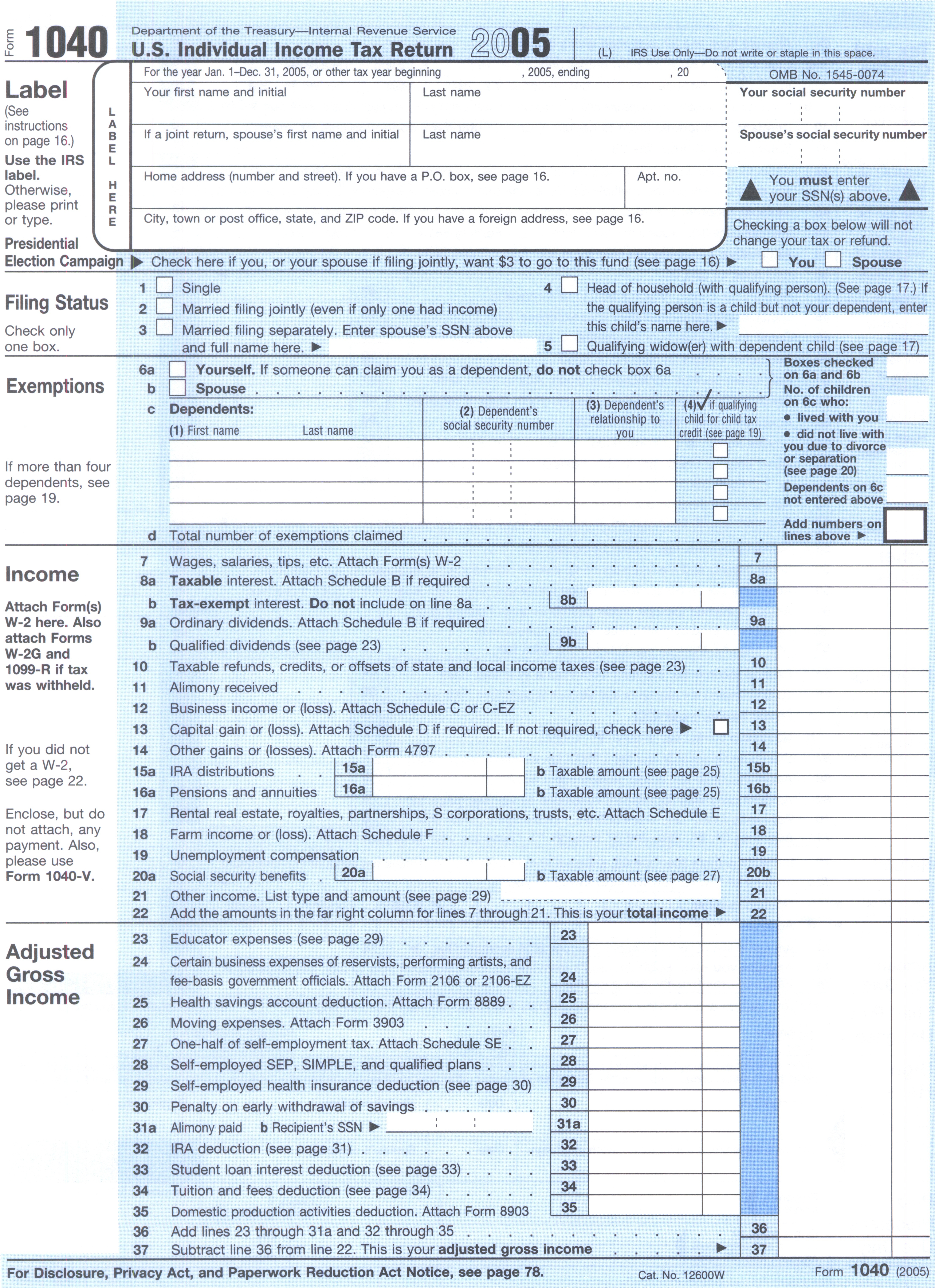 File:form 1040, 2005 - Wikimedia Commons - Free Printable Irs 1040 Forms