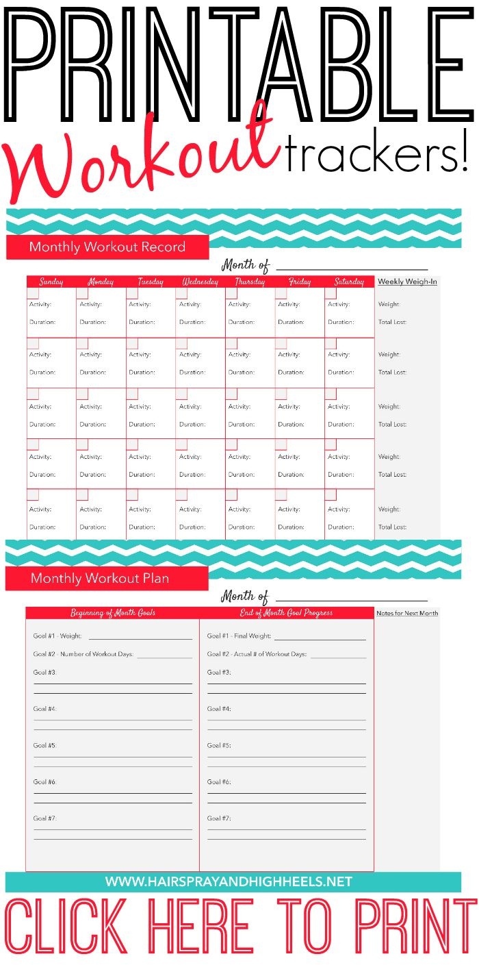 Fitness Tracker Printable | Think Healthy; Be Healthy | Workout - Free Printable Workout Plans