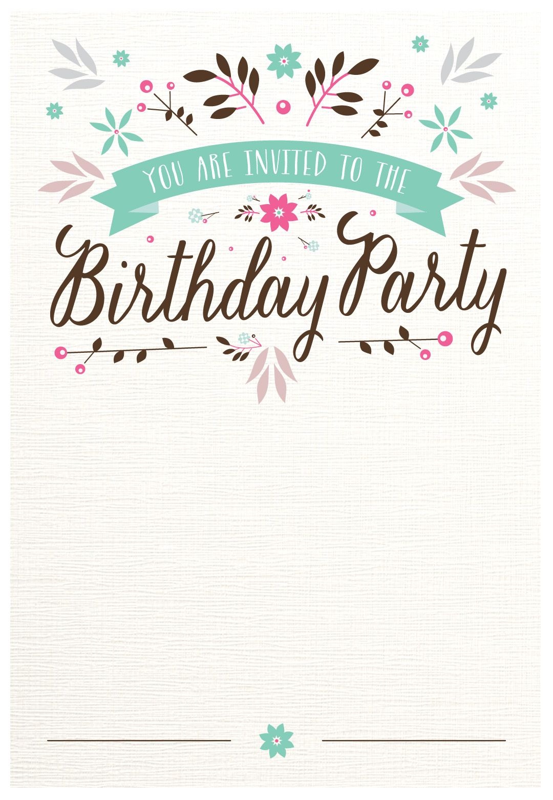 Flat Floral - Free Printable Birthday Invitation Template - Free Printable Birthday Invitations