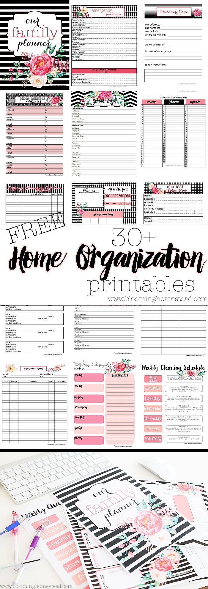 Floral Home Organizational Printables - Blooming Homestead - Free Home Organization Printables
