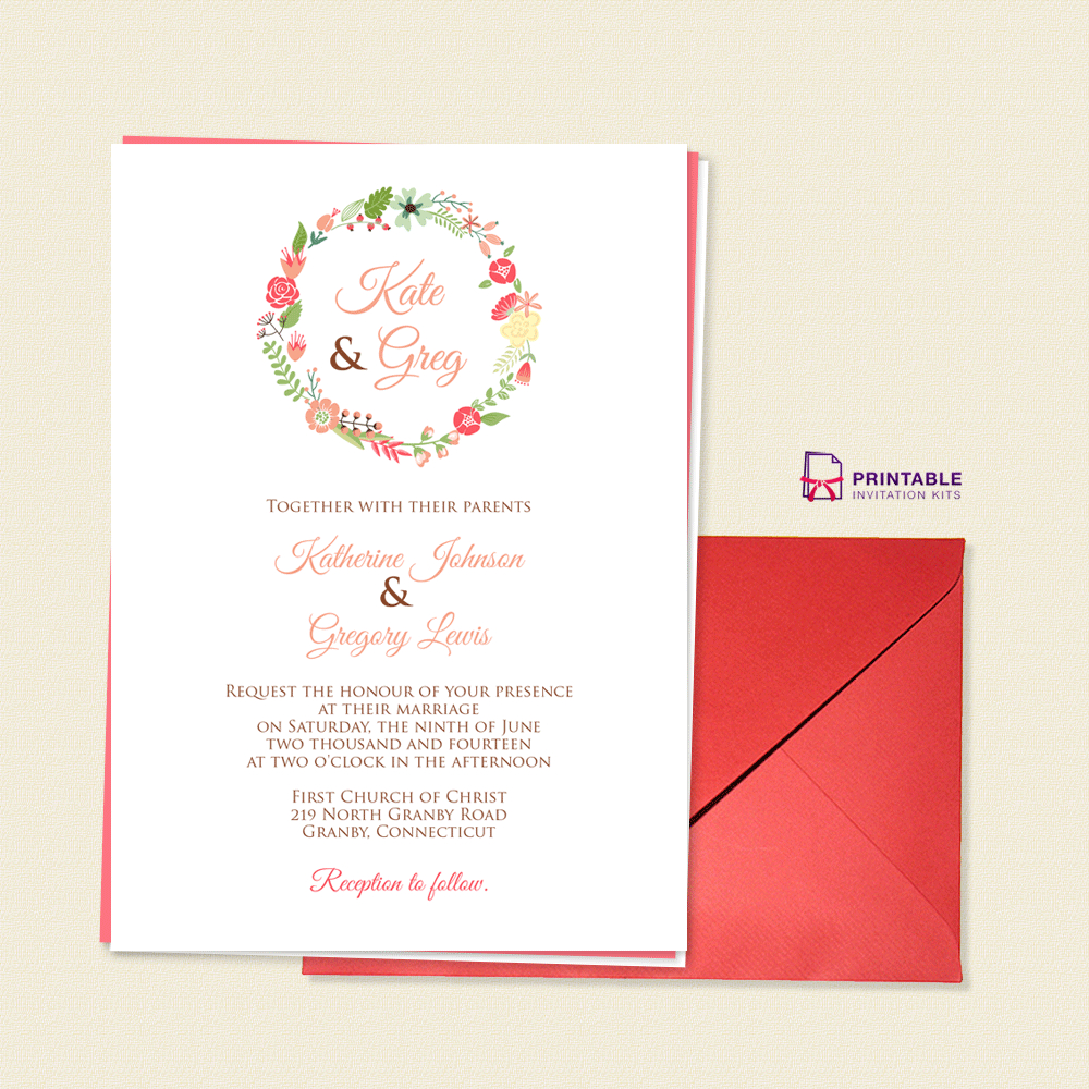 Floral Wreath Monogram Wedding Invite ← Wedding Invitation - Free Printable Monogram Wedding Invitation Templates