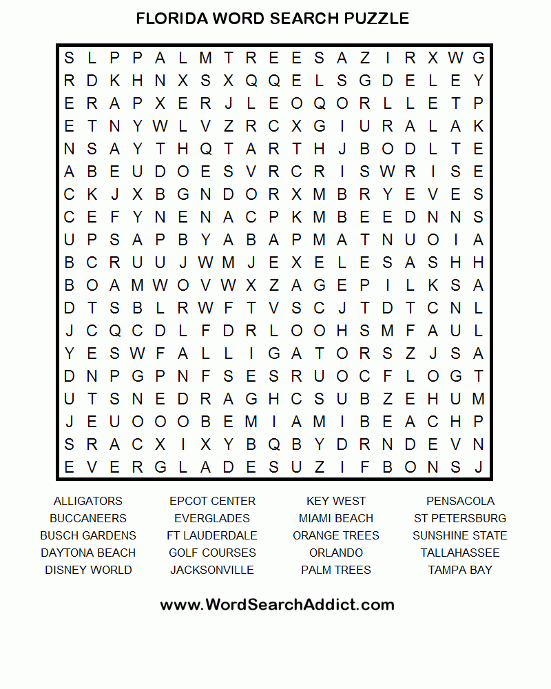 Florida Word Search Puzzle | Coloring &amp;amp; Challenges For Adults | Word - Printable Brain Games For Seniors Free
