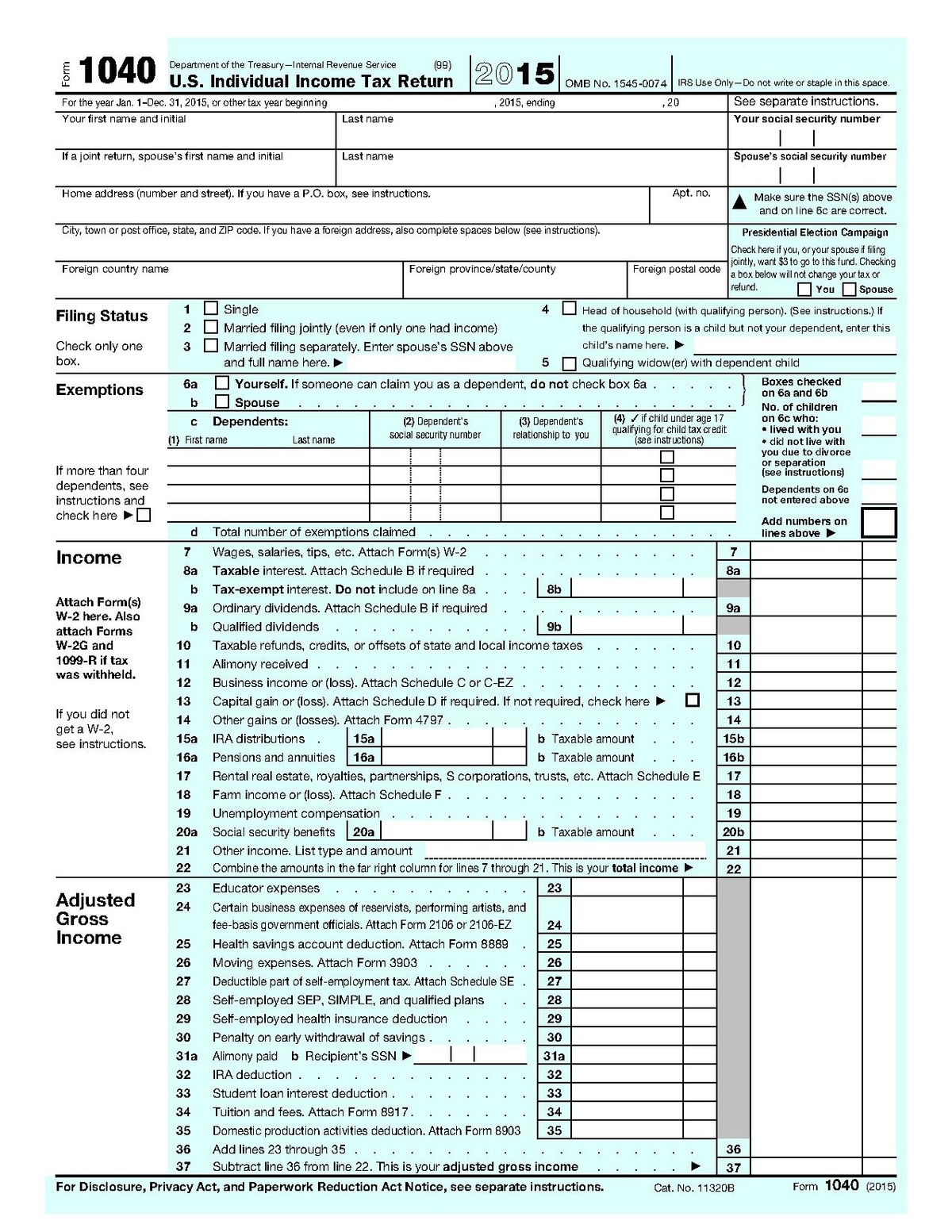 Form 1040 - Wikipedia - Free Printable Irs Forms