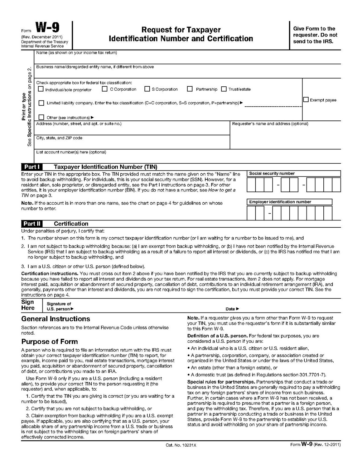 Form W-9 - Wikipedia - Free Printable Irs Forms