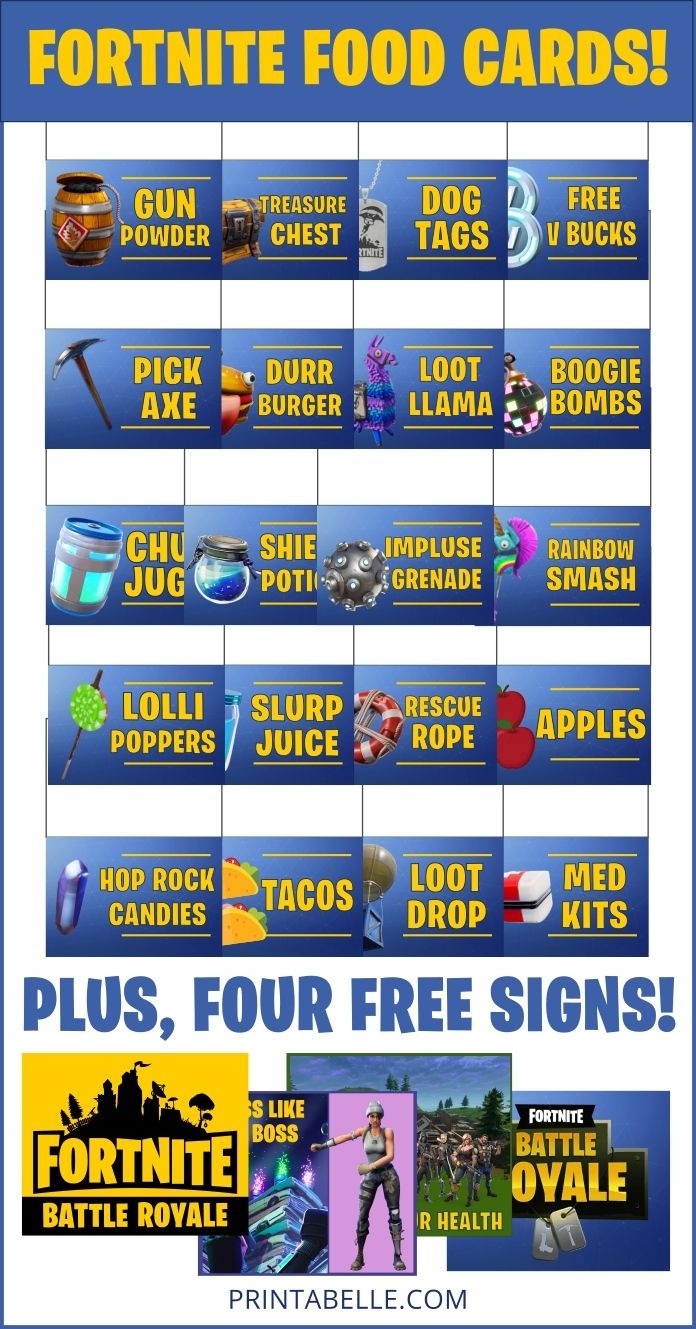 Fortnite Food Cards Party Printables In 2019 | Awesome | Party - Fortnite Free Printables