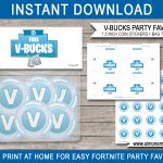 Fortnite V Bucks Printable Party Favors | V Bucks Stickers & Bag Toppers   Free Fortnite Party Printables