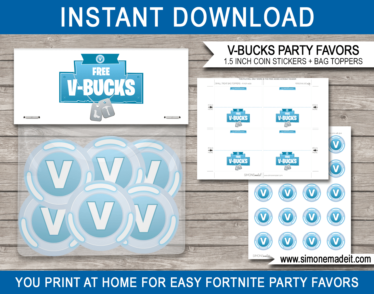 Fortnite V-Bucks Printable Party Favors | V-Bucks Stickers &amp;amp; Bag Toppers - Simone Made It Free Printables
