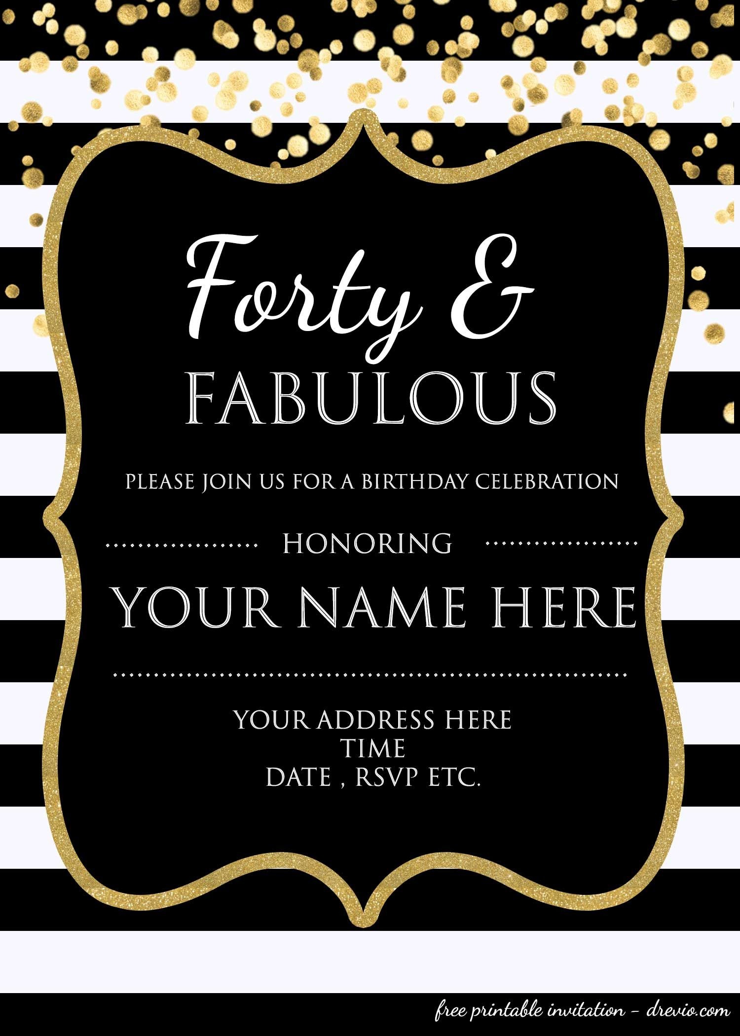 Forty &amp;amp; Fabulous : 40Th Birthday Invitation Template - Psd - 40Th Birthday Free Printables