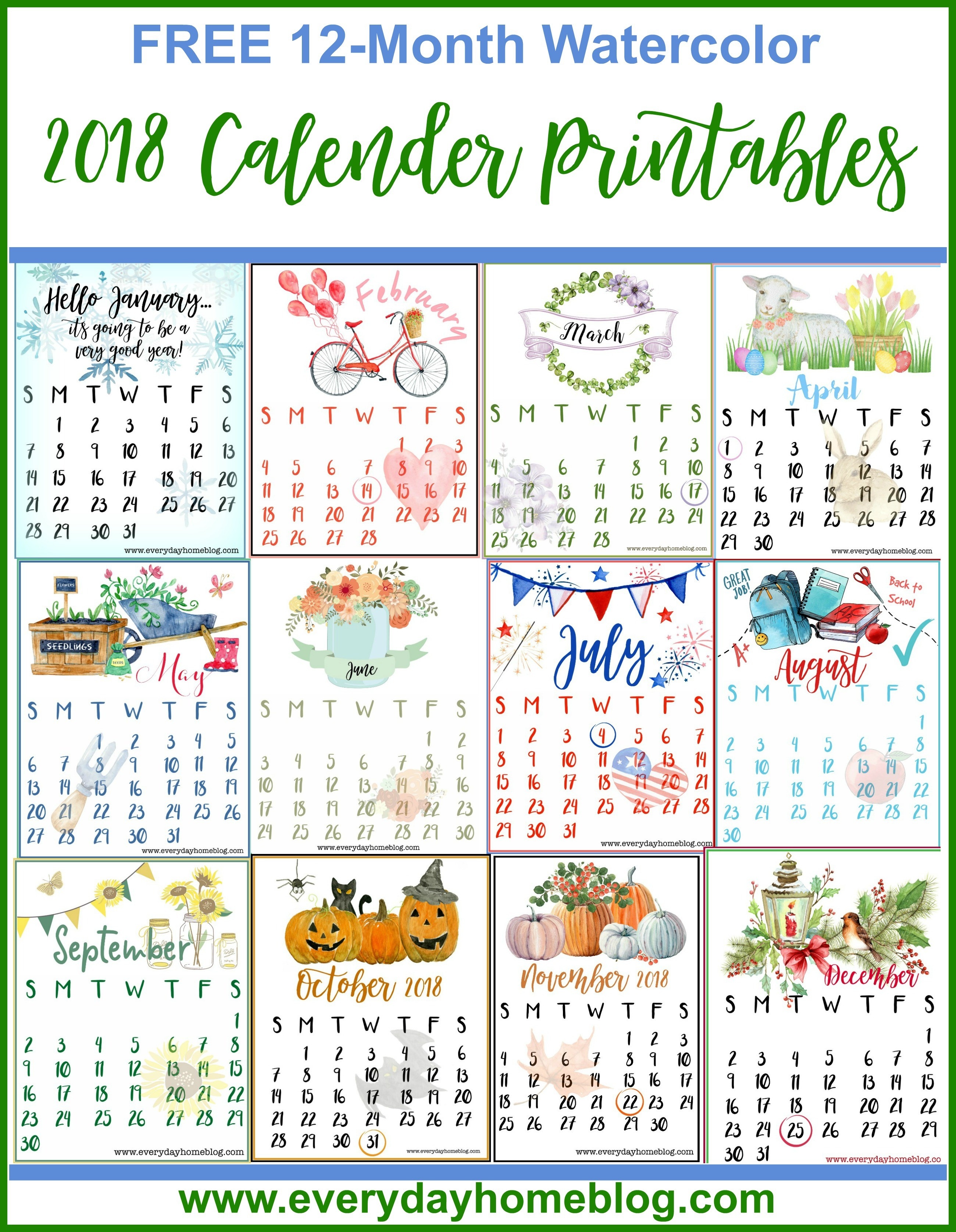 Free 2018 Calendar Printables The Everyday Home In Months Of Year - Months Of The Year Printables Free