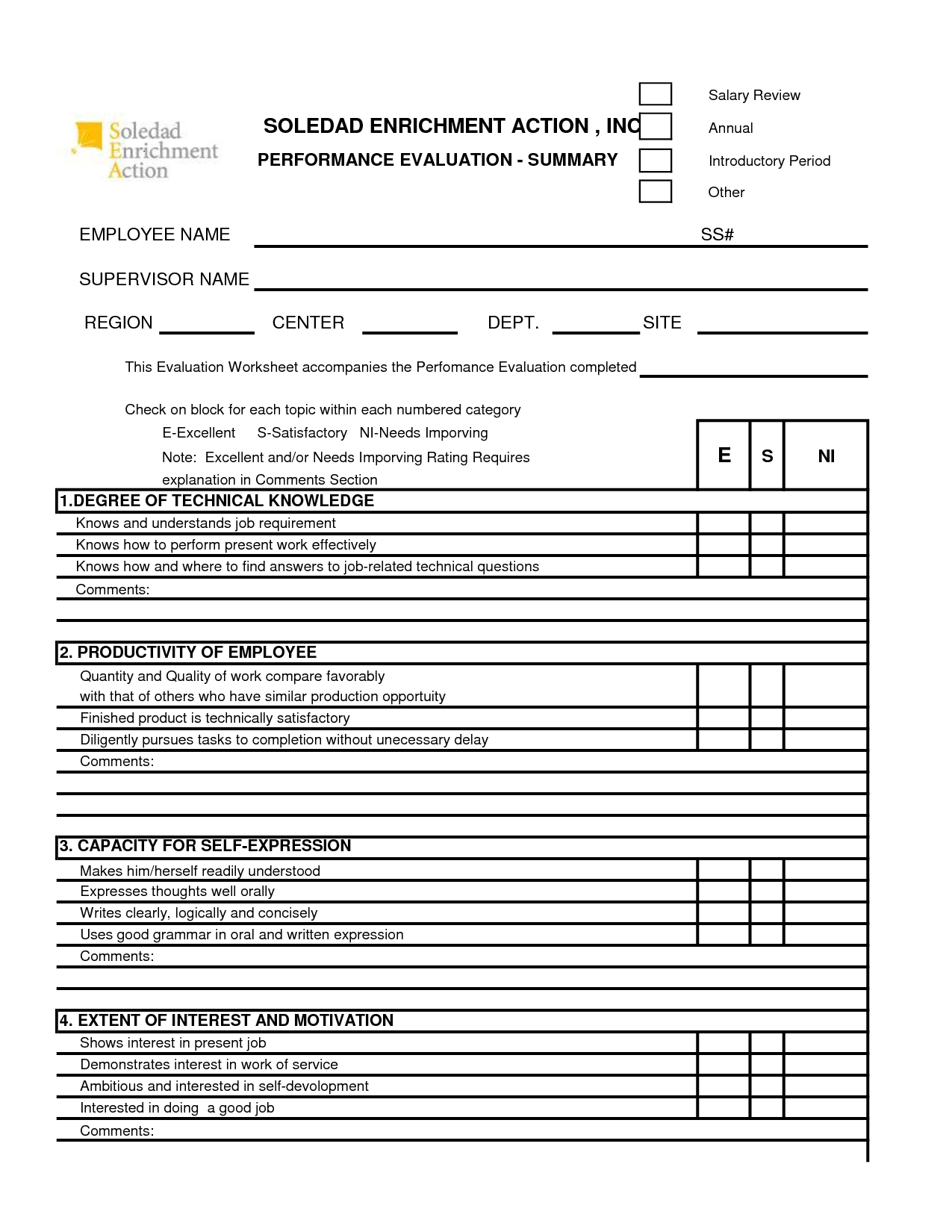 Free Employee Self Evaluation Forms Printable Free Printable