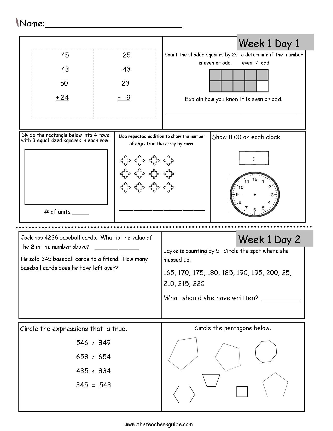 Free 3Rd Grade Daily Math Worksheets - Free Printable Grade Cards