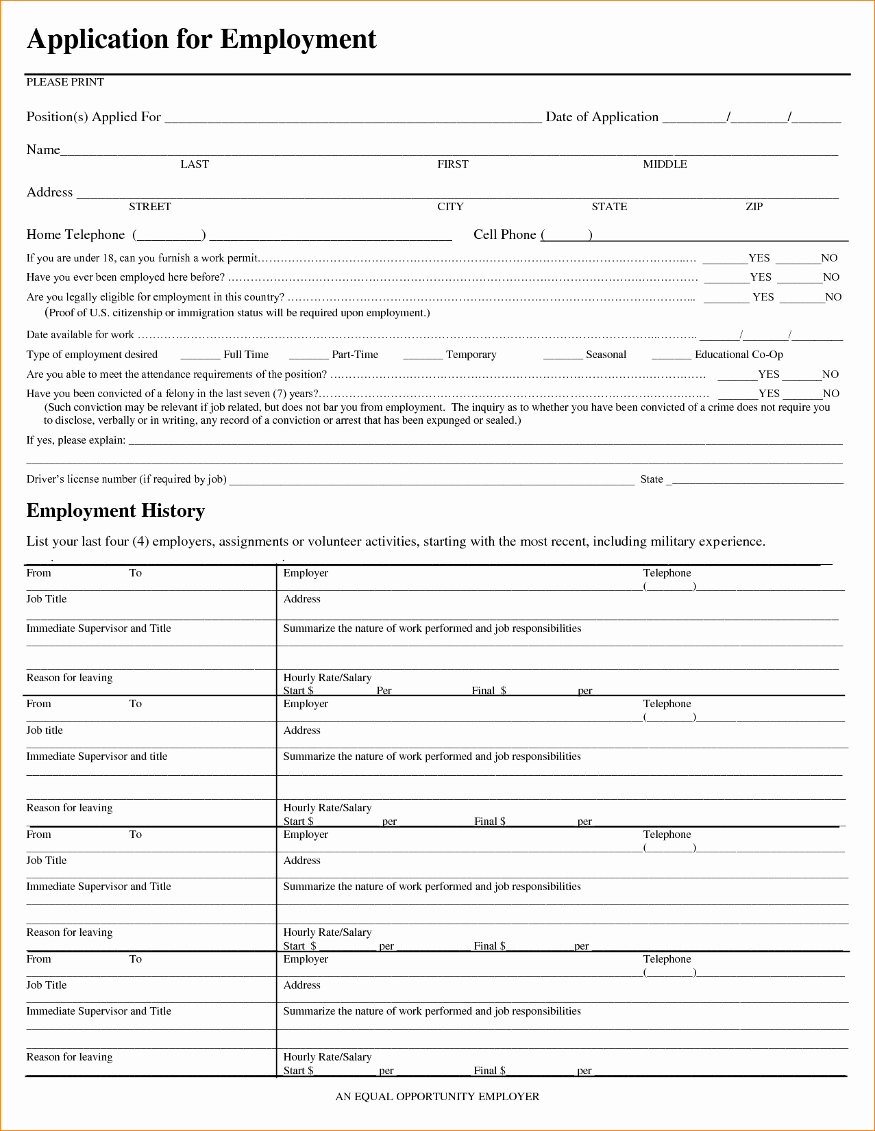 Free Blank Employment Application Form New 14 Free Printable Job - Free Printable Job Application Form
