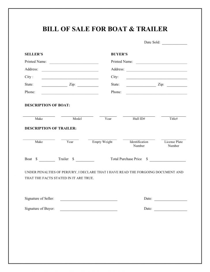 Free Boat & Trailer Bill Of Sale Form Download Pdf Word Free