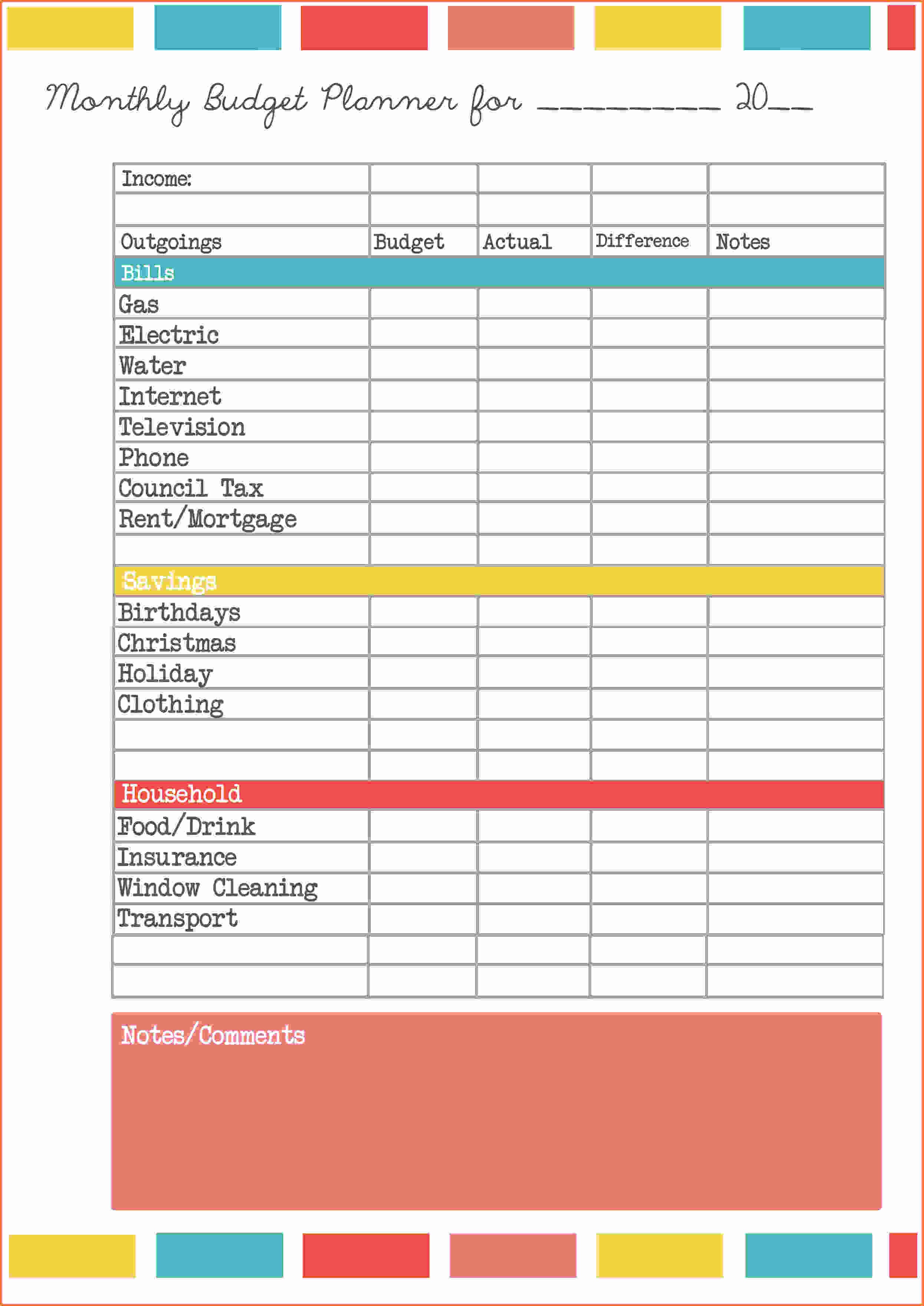Free Budget Sheet Template Monthly Excel Household Personal | Smorad - Free Printable Monthly Budget