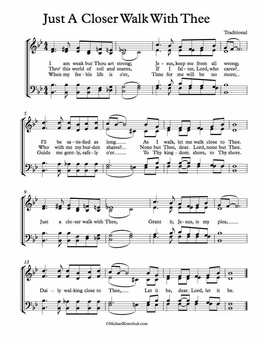 Free Choir Sheet Music - Just A Closer Walk With Thee - Free Printable Gospel Sheet Music For Piano
