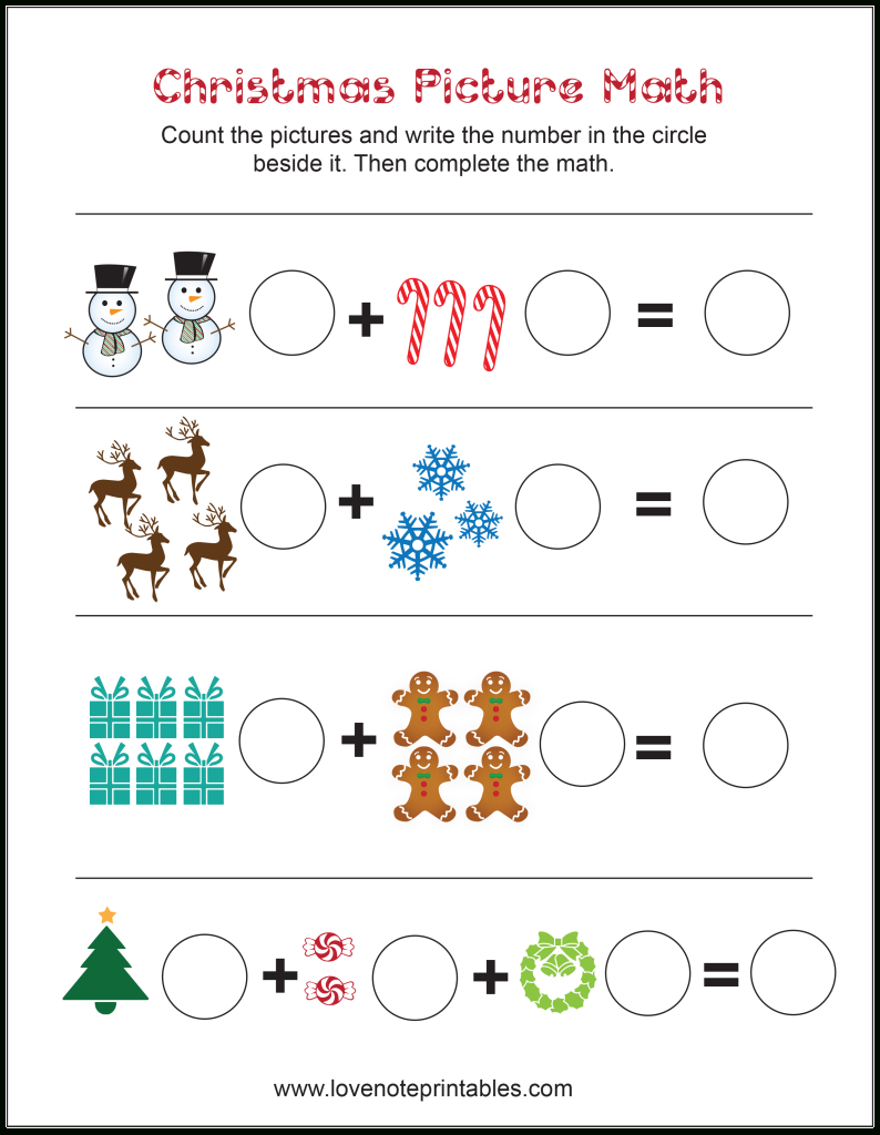 Free Christmas Themed Picture Math Worksheet - Love Note Printables - Free Printable Christmas Maths Worksheets Ks1