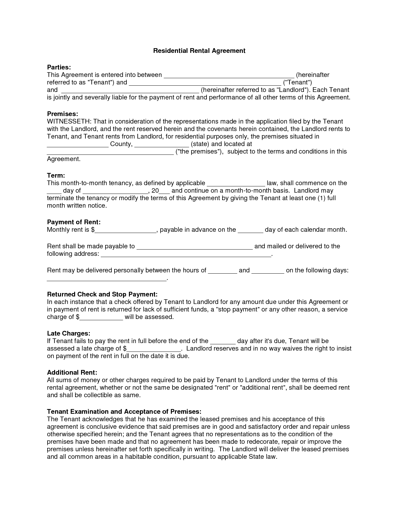 Free Copy Rental Lease Agreement | Residential Rental Agreement - Free Printable Lease Agreement Texas