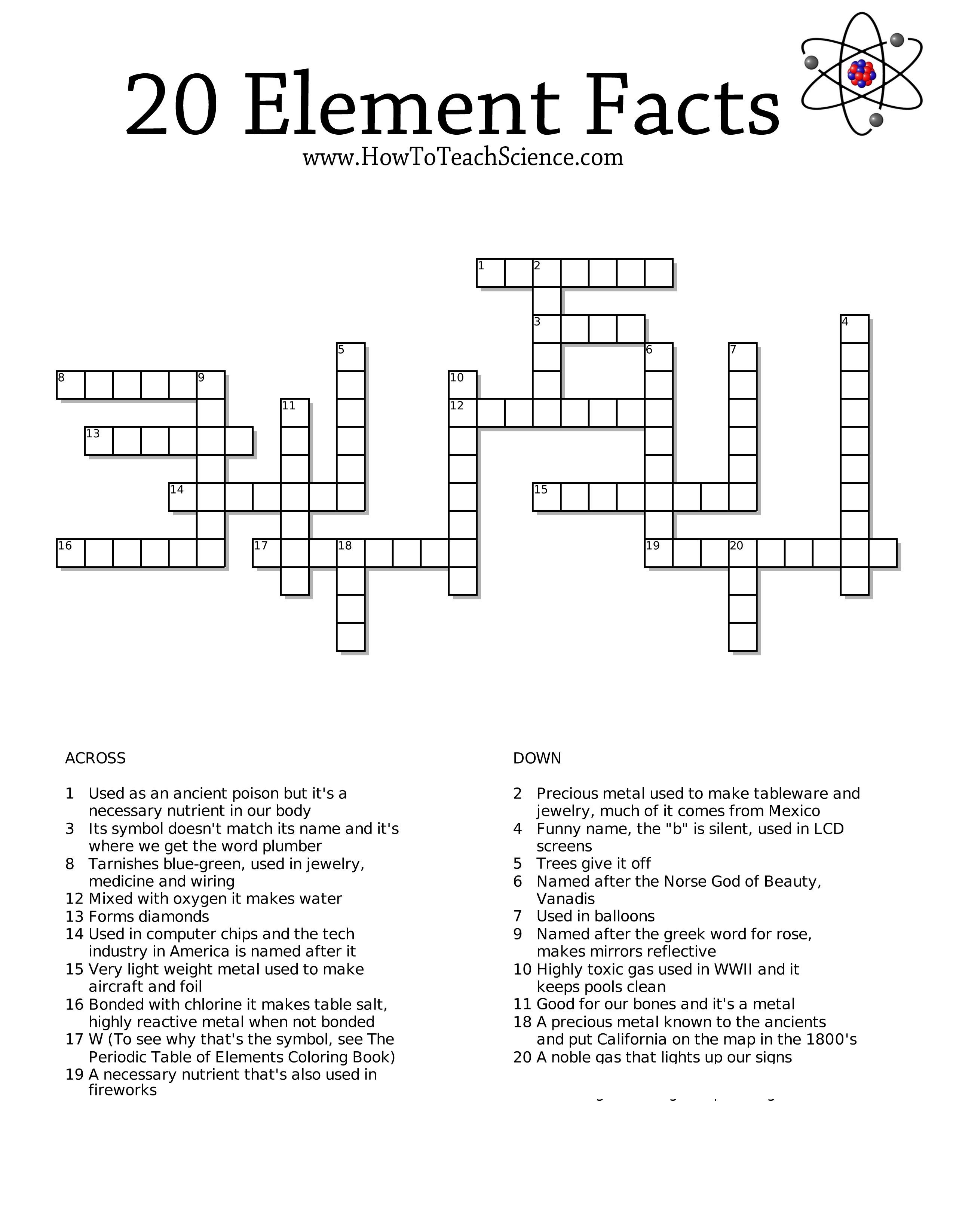 Free Crossword Printables On The Elements For 3Rd Grade Through High - Free Printable Science Crossword Puzzles