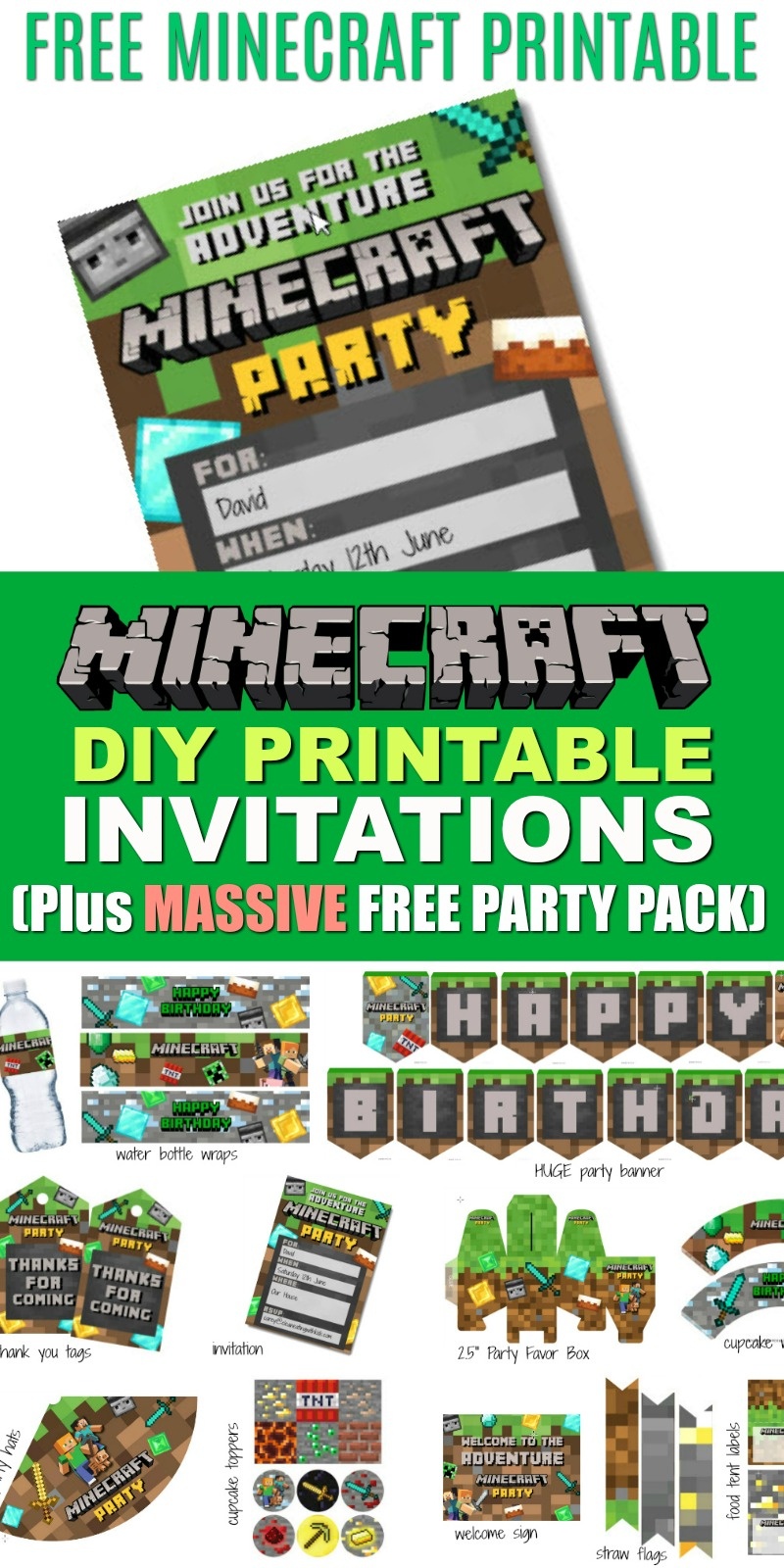 Free Diy Printable Minecraft Birthday Invitation - Clean Eating With - Free Minecraft Party Printables