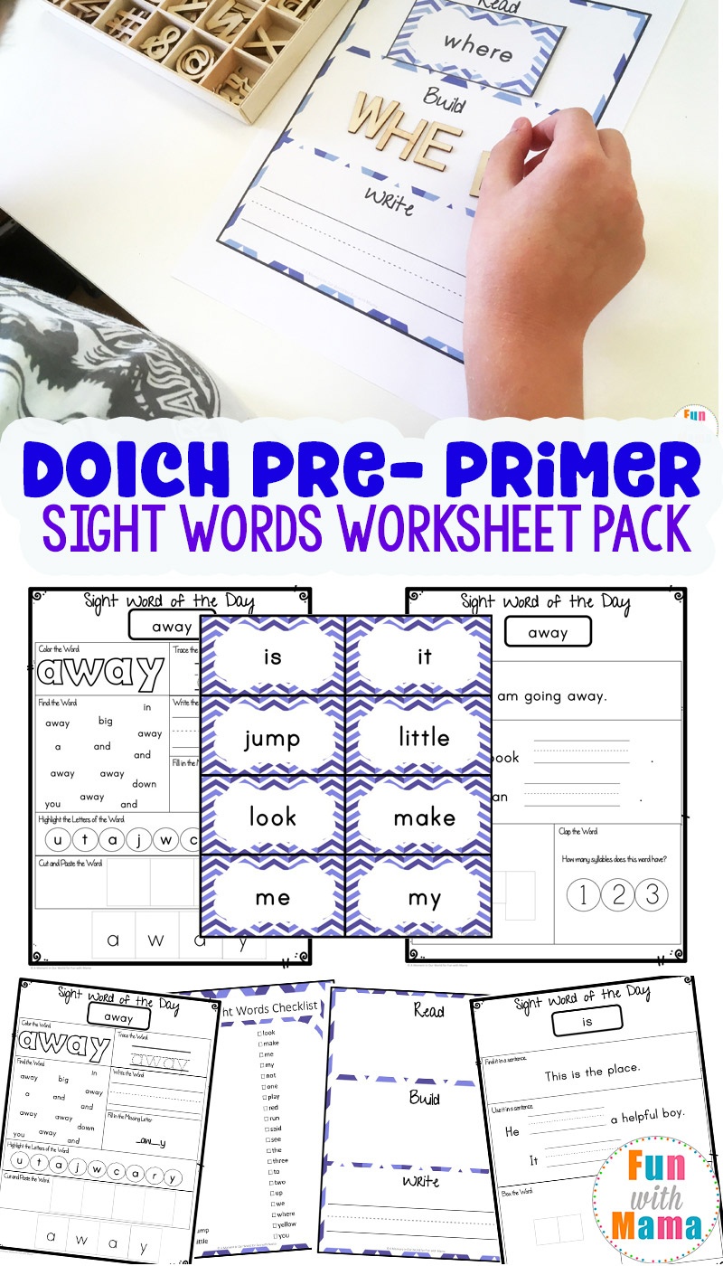 Free Dolch Pre-Primer Sight Words Worksheets - Fun With Mama - Free Sight Word Printables