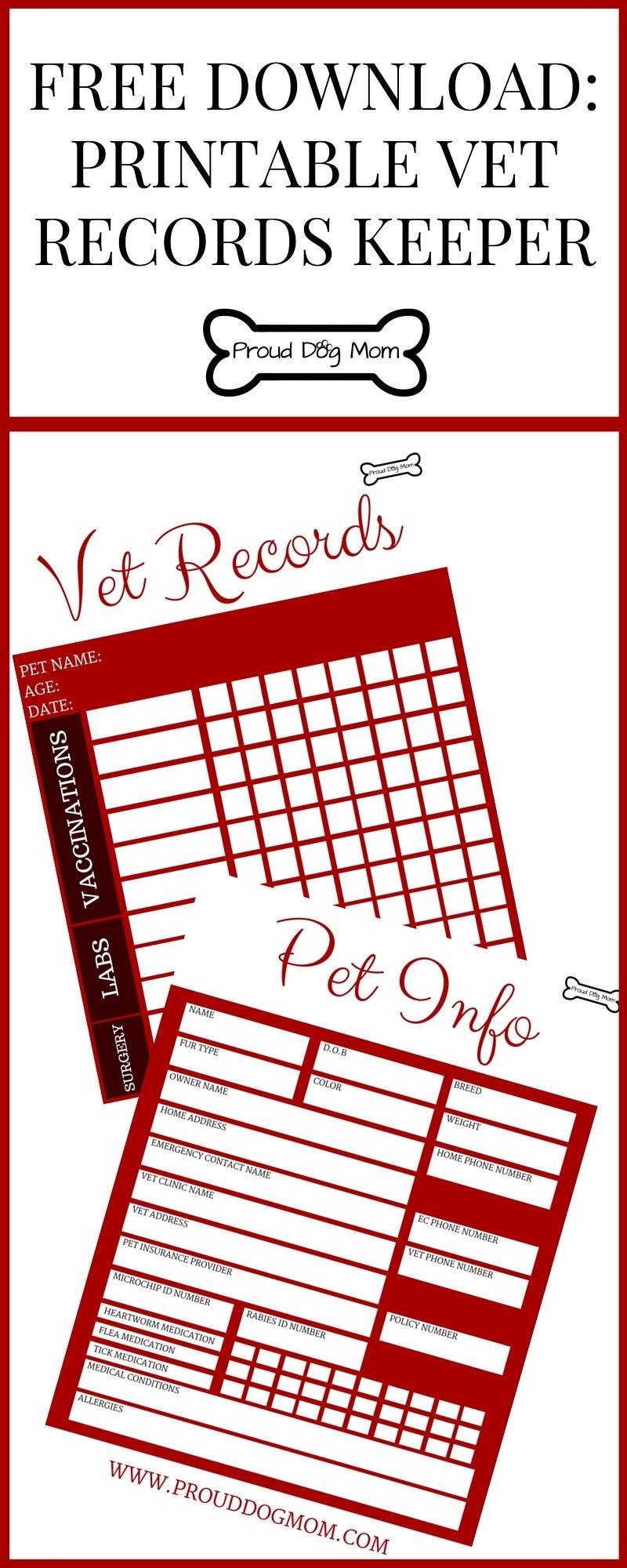 Free Download: Printable Vet Records Keeper | Pets | Puppies, Dog - Free Printable Dog Shot Records