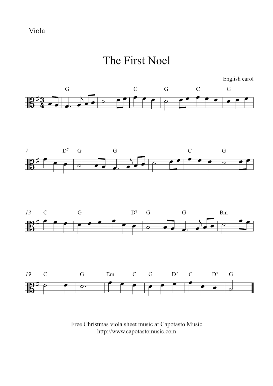 Free Easy Christmas Viola Sheet Music - The First Noel - Viola Sheet Music Free Printable