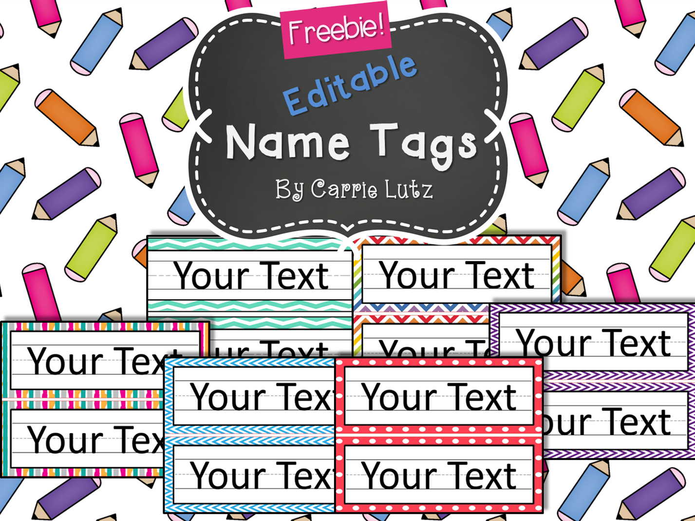 Free Editable!! Chevron, Dots Or Rainbow.simple Name Tags Type In - Free Printable Name Tags For School Desks