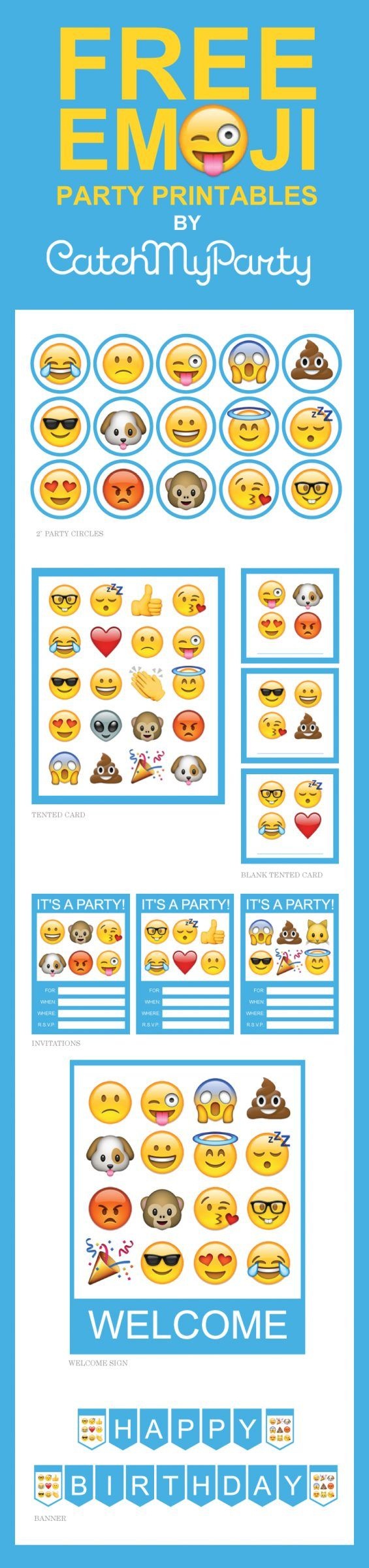 Free Emoji Party Printables Including Invitations, Cupcake Toppers - Free Emoji Party Printables