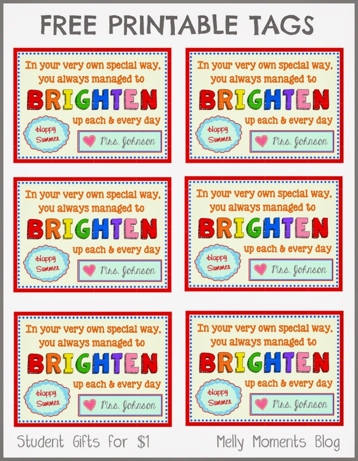 Free End Of Year Gift Tag Printables From Teacher To Student - Free Printable Gift Tags For Bubbles