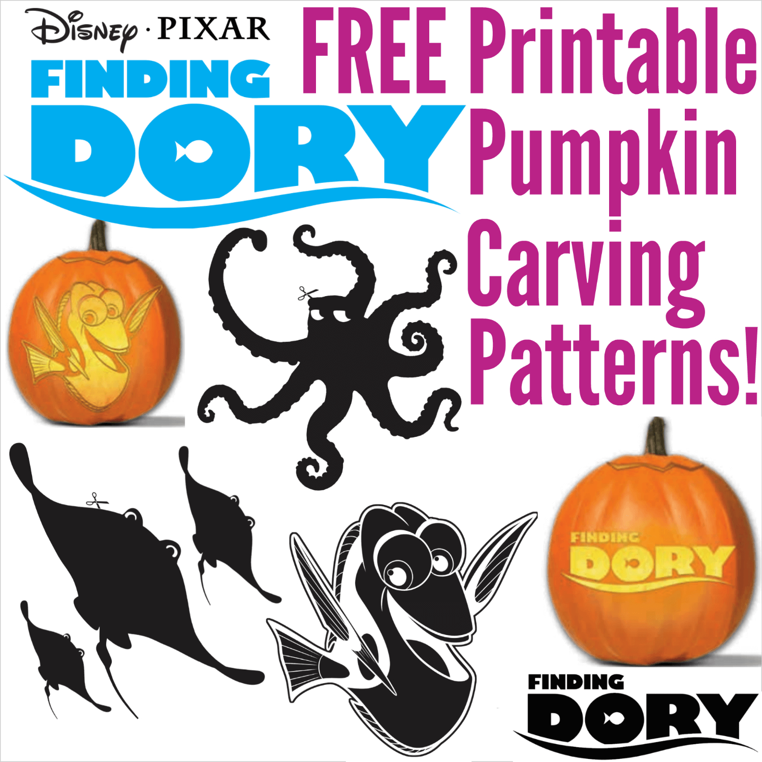 Free Finding Dory Pumpkin Carving Patterns To Print! - Pumpkin Carving Printable Patterns Free