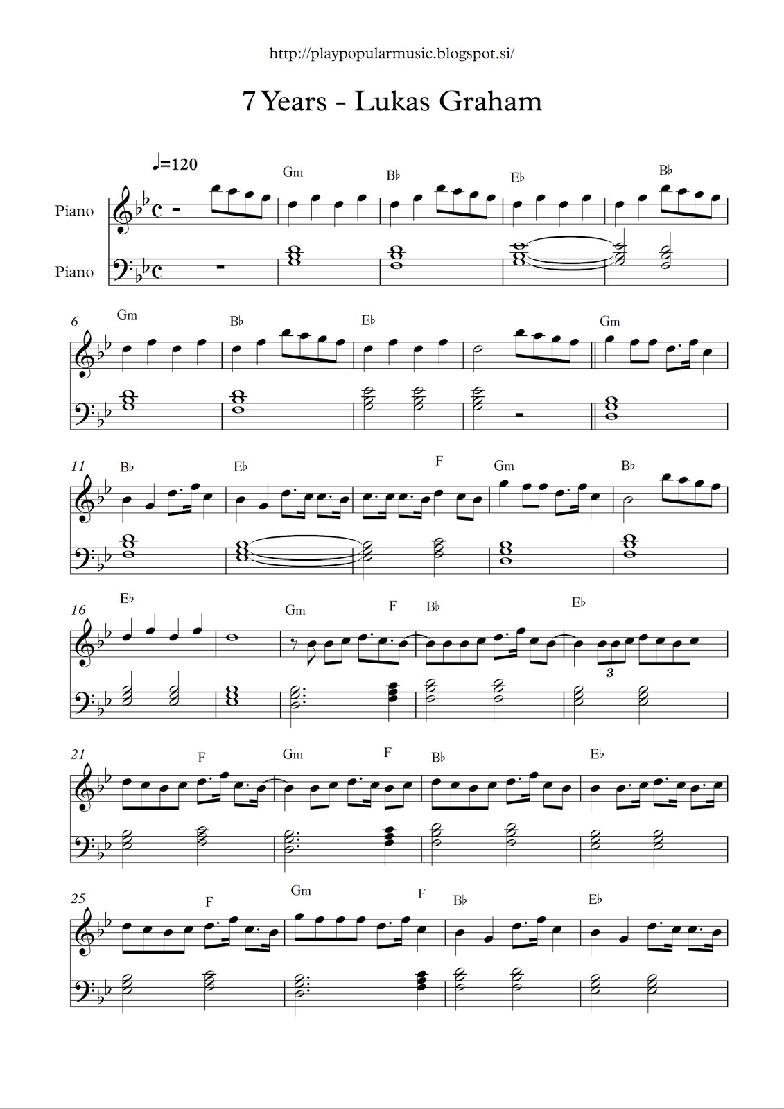 Free Full Piano Sheet Music: 7 Years – Lukas Graham.pdf My Favourite - Free Piano Sheet Music Online Printable Popular Songs