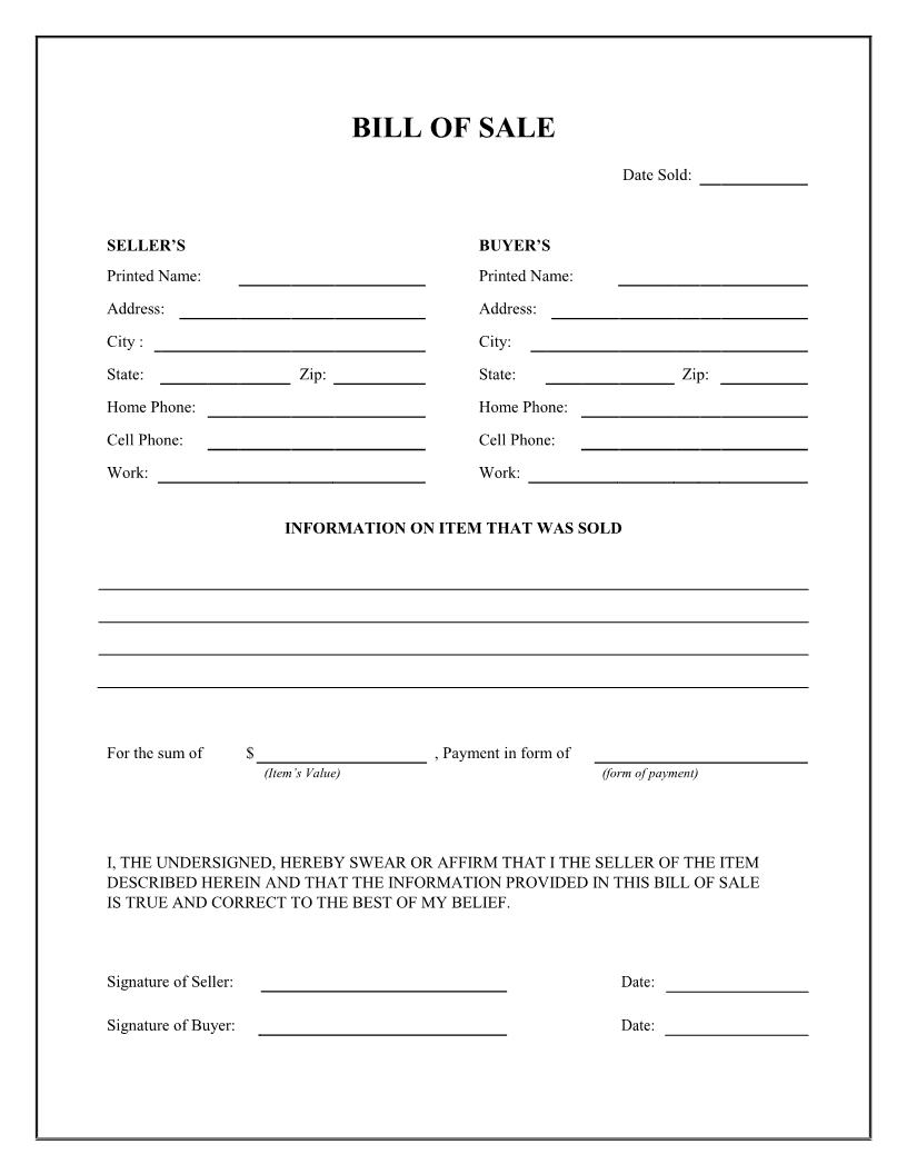 Free General Bill Of Sale Form Download Pdf Word Free Printable 