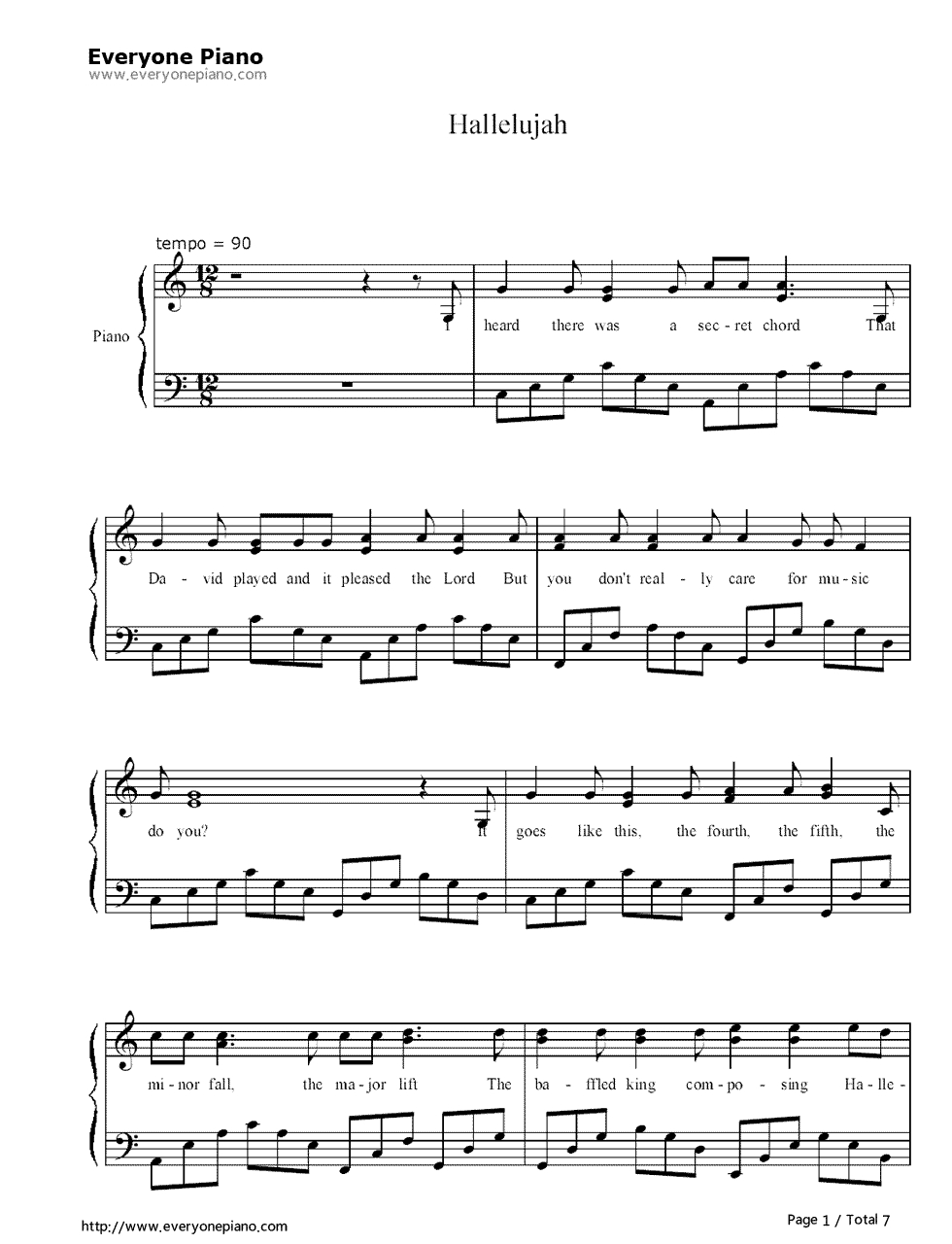 Free Hallelujah-Jeff Buckley Sheet Music Preview 1 … | Music Misc In - Hallelujah Sheet Music Piano Free Printable
