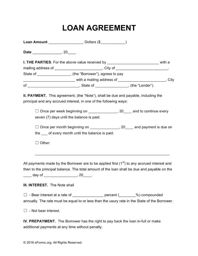 Free Loan Agreement Templates - Pdf | Word | Eforms – Free Fillable - Free Printable Blank Loan Agreement