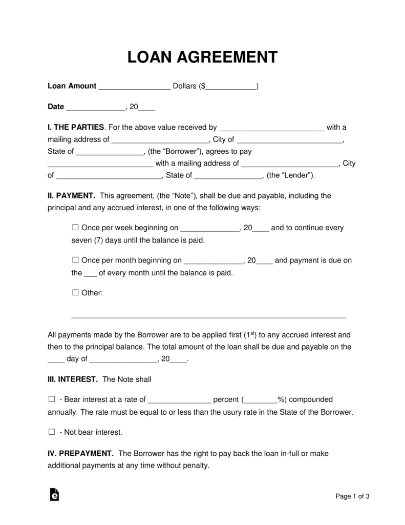 Free Printable Personal Loan Forms Free Printable