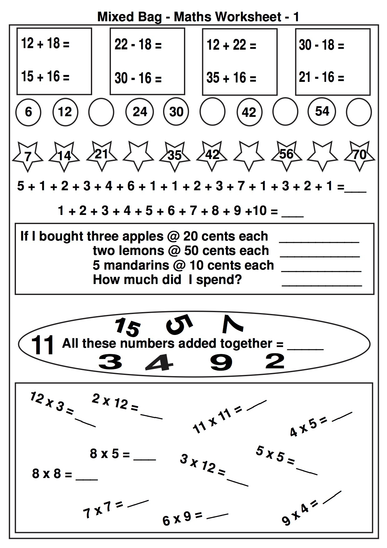 Free Math Worksheets And Printable Math Activities For Elementary - Free Math Printables