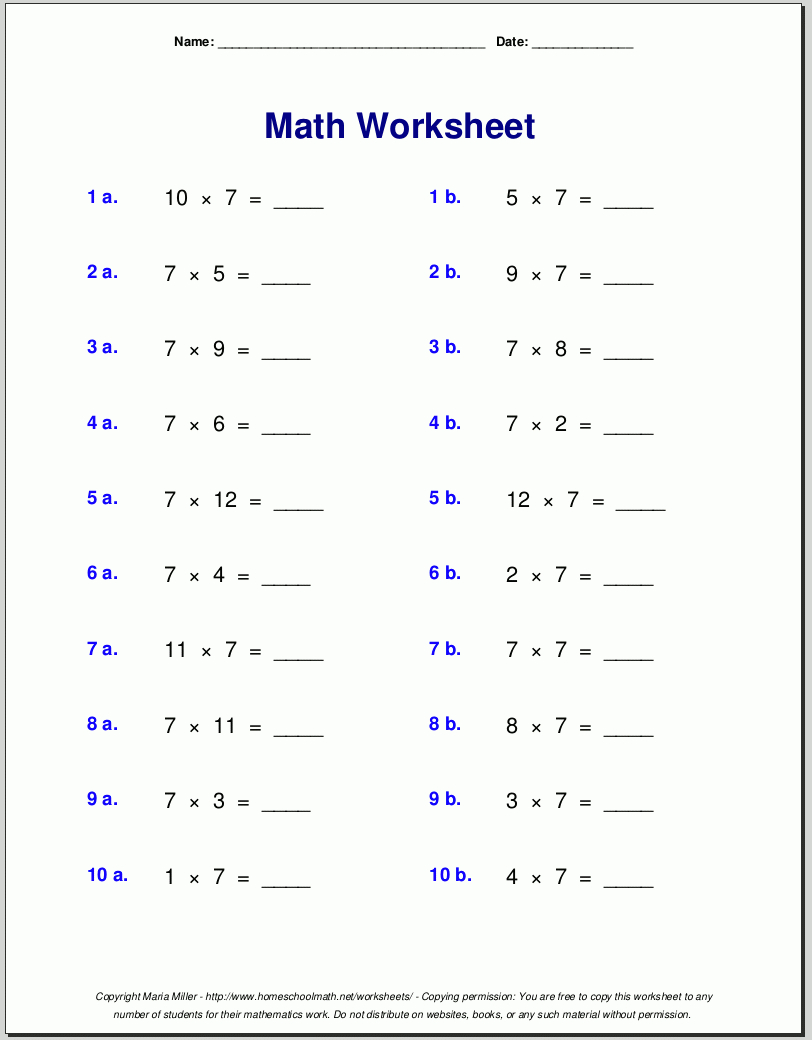 Free Math Worksheets - Free Printable Math Practice Sheets