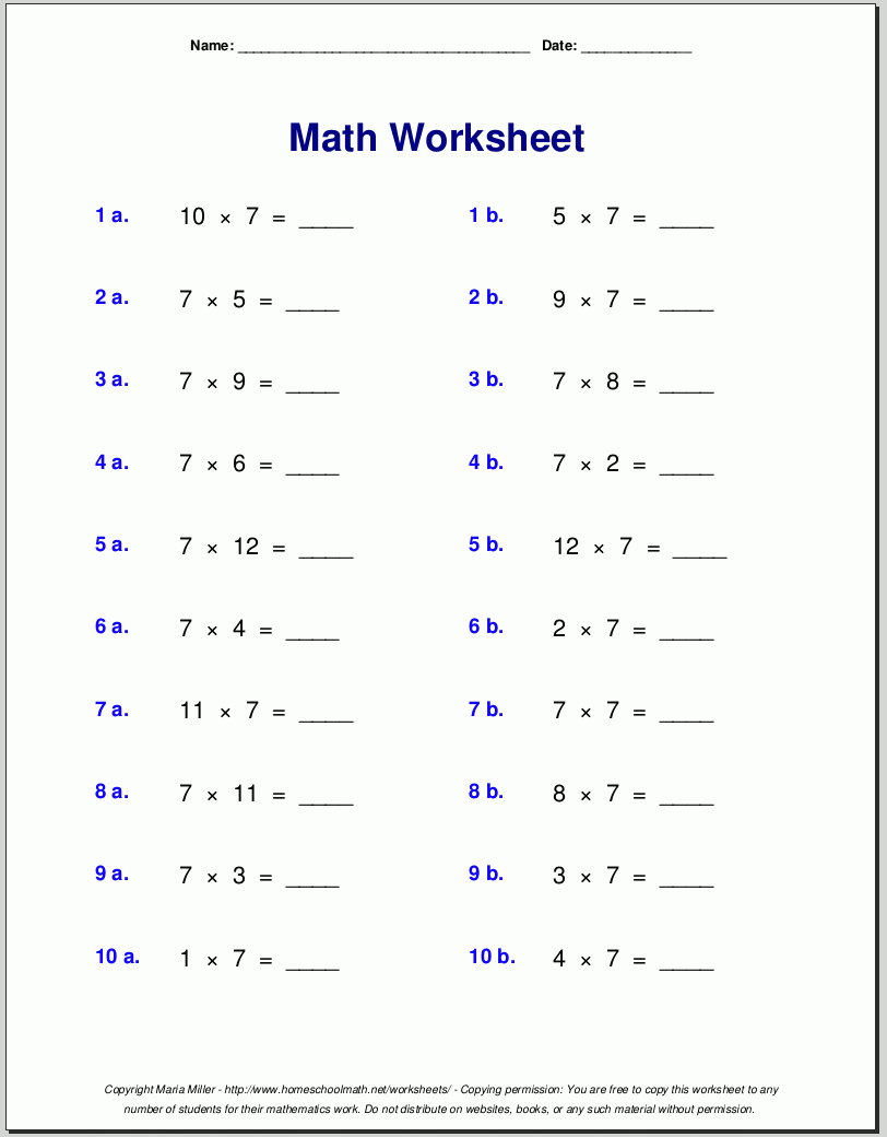 Multiplication Drill Sheets Multiplication To 5X5 ...