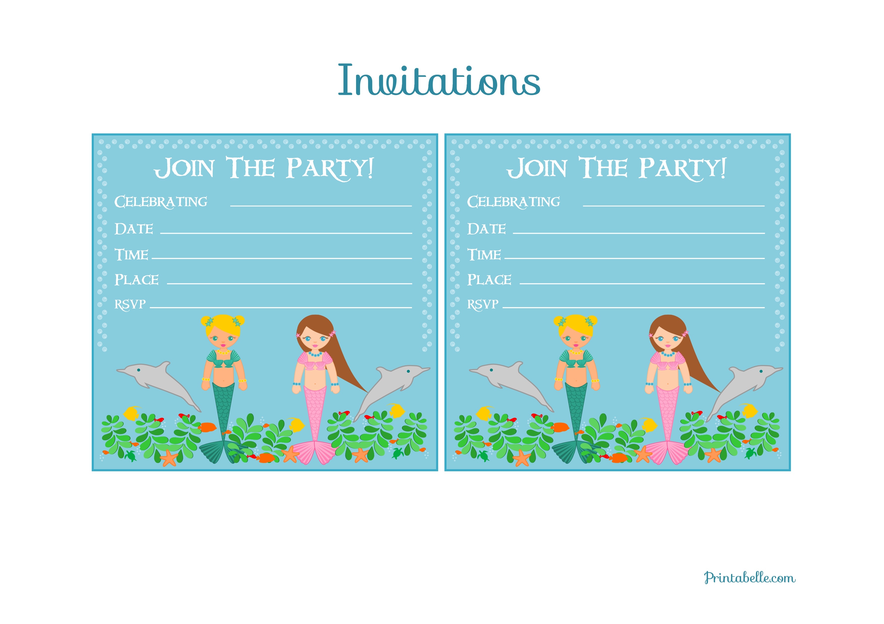Free Mermaid Birthday Party Printables From Printabelle | Catch My Party - Free Printable Mermaid Invitations