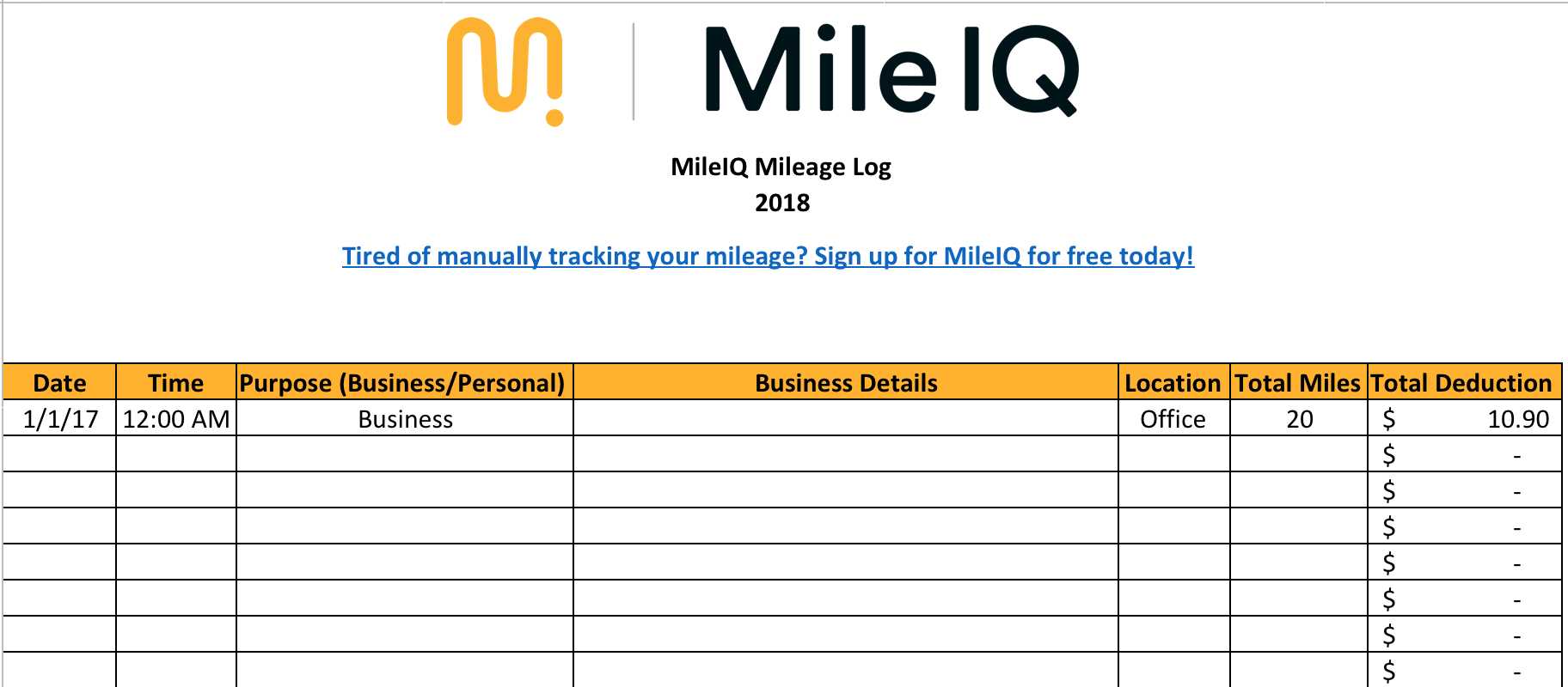 Free Mileage Log Template For Excel - Track Your Miles - Free Printable Mileage Log