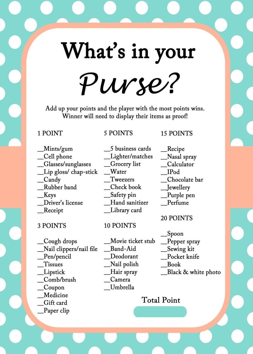 Free Mint Bridal Shower Game Printables | Annette | Bridal Shower - Free Printable Bridal Shower Games What&amp;amp;#039;s In Your Purse