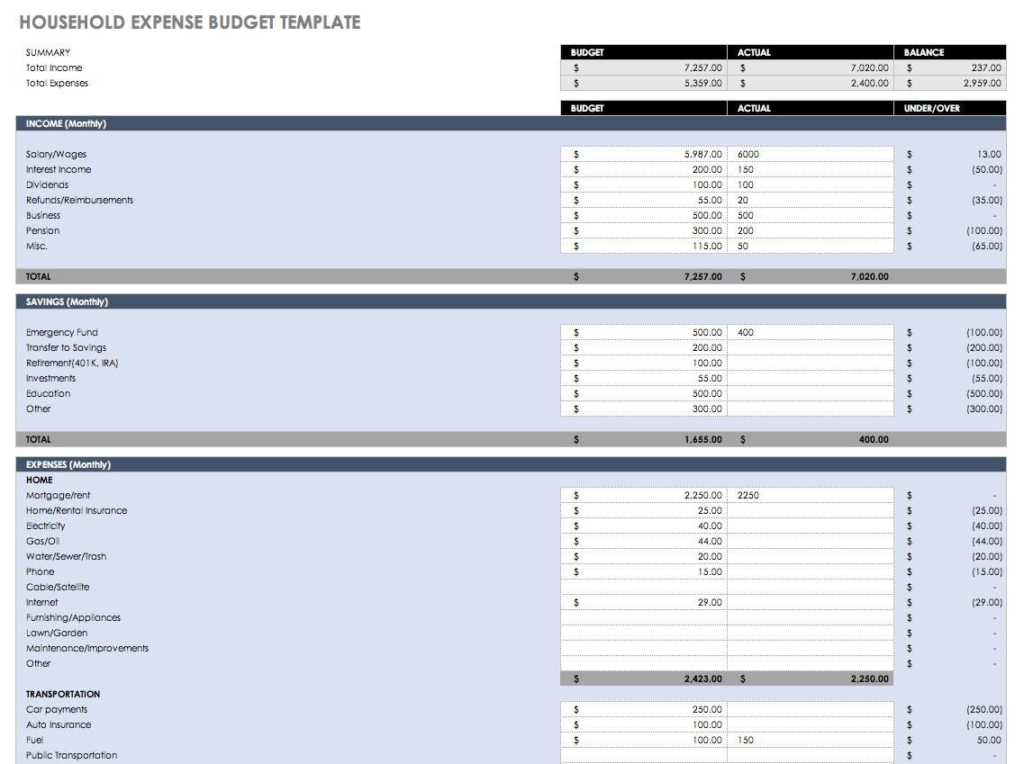 Free Monthly Budget Templates | Smartsheet - Free Printable Monthly Household Budget Sheet