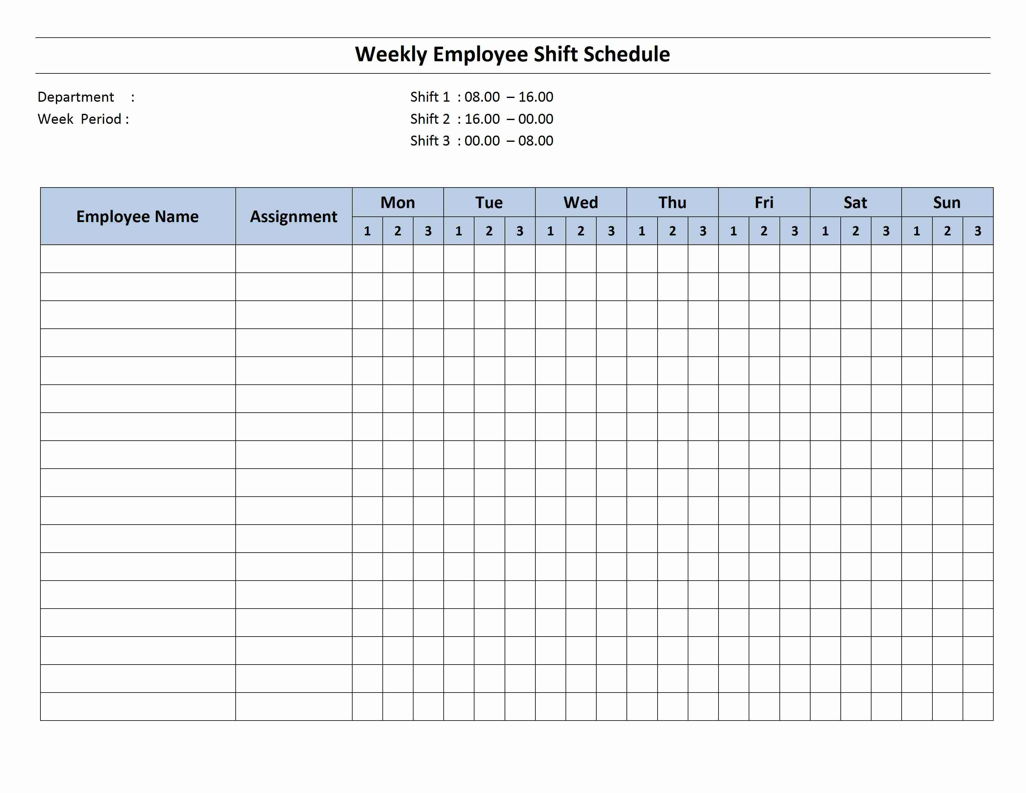 Printable Work Schedule Template