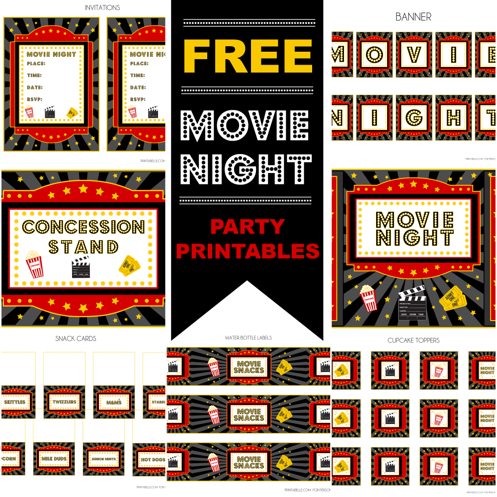 Free Movie Night Party Printablesprintabelle | Catch My Party - Free Printable Movie Themed Invitations