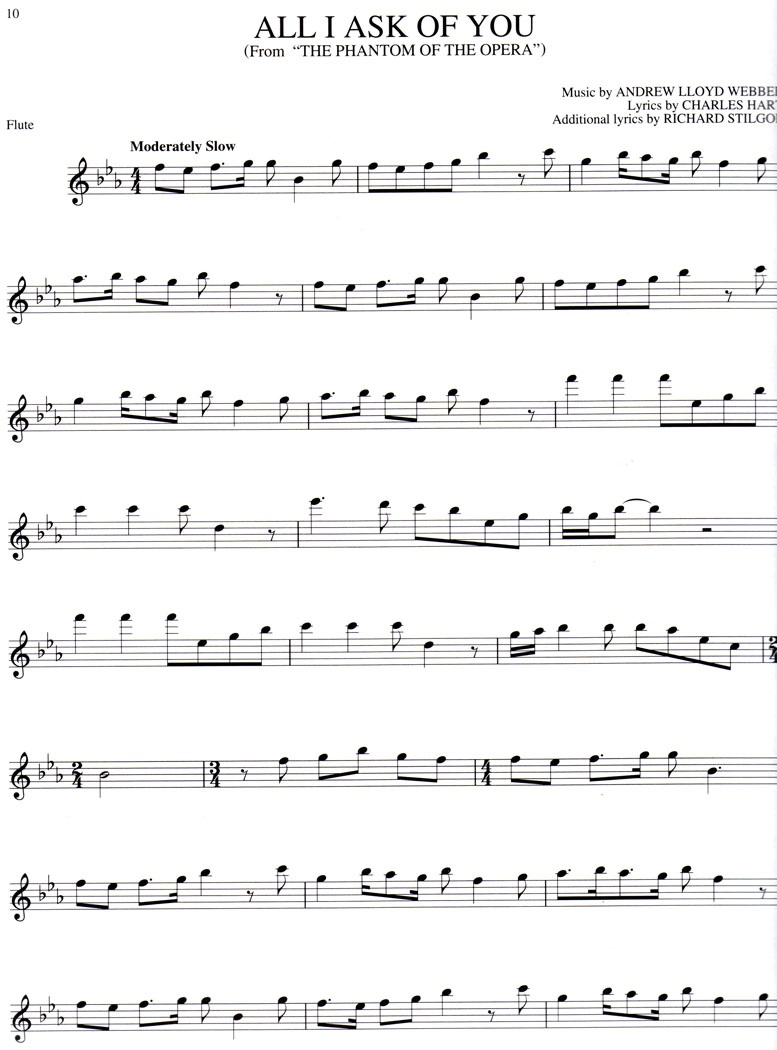 Free Online Flute Sheet Music - Phantom Of The Opera - Free Printable Flute Sheet Music